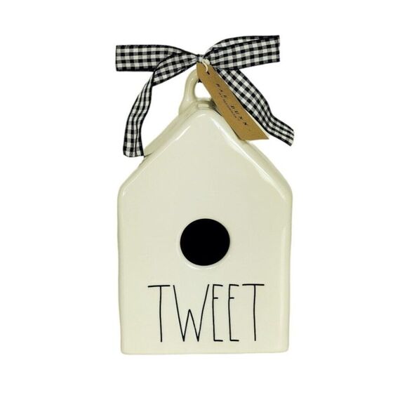 Farmhouse Rae Dunn Ceramic Garden Birdhouse "Tweet" Outdoor Stand Hanging - Picture 6 of 10